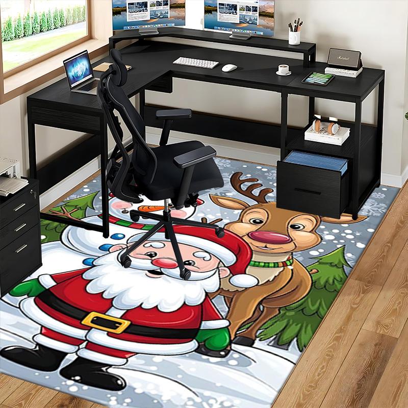 Christmas Santa Claus Snowman Deer Chair Mat - Anime Cartoon Design, Non-Slip Rug for Office, Home Decor, Living Room, Bedroom, Game Room & Dorm Carpe