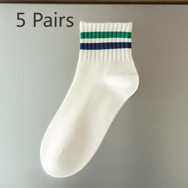 5 Paires de Chaussettes d'Été Fines à Rayures pour Homme, Sport, Basketball, Anti-Transpirantes, Déodorantes, Tube Court
