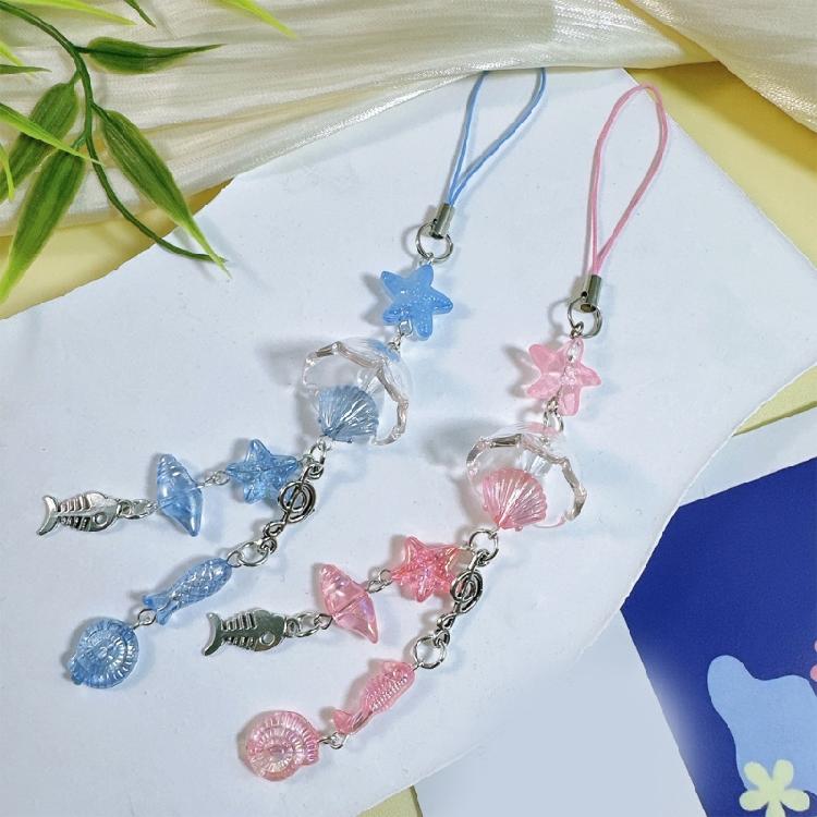 Individualized Fish And Sea Shell Bead Phone Decoration Stylish Phone Charm Accessory For Daily Use And Vacation Style