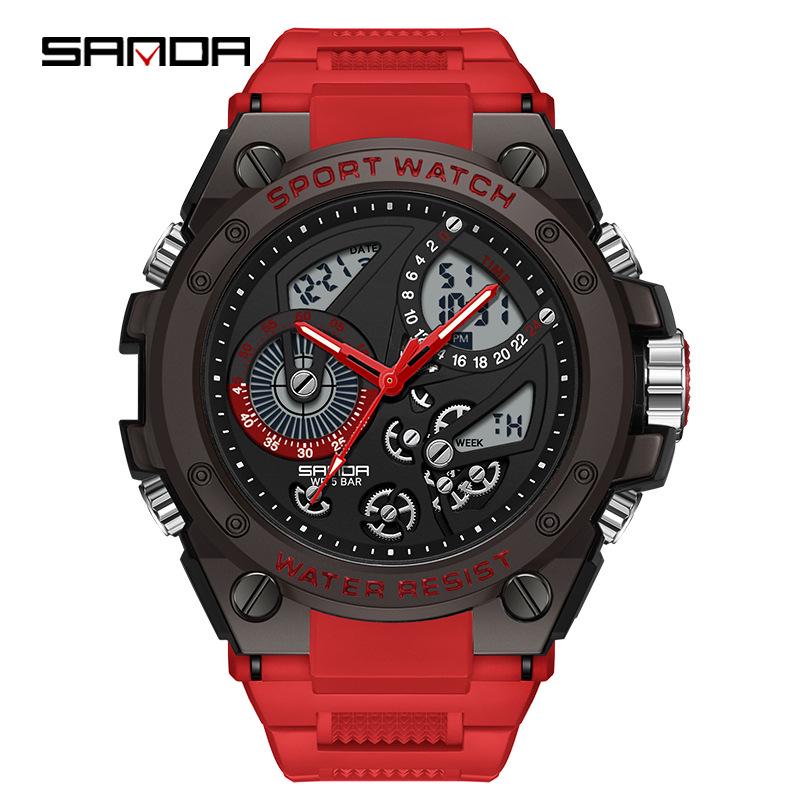 Sanda Men's 3D Dual Display Sports Watch with Night Light and Multi-function Features