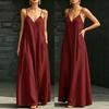 Summer Dress New V-neck Suspender Long Dress Casual Fashion Pendulum Solid Color Long Dress Women
