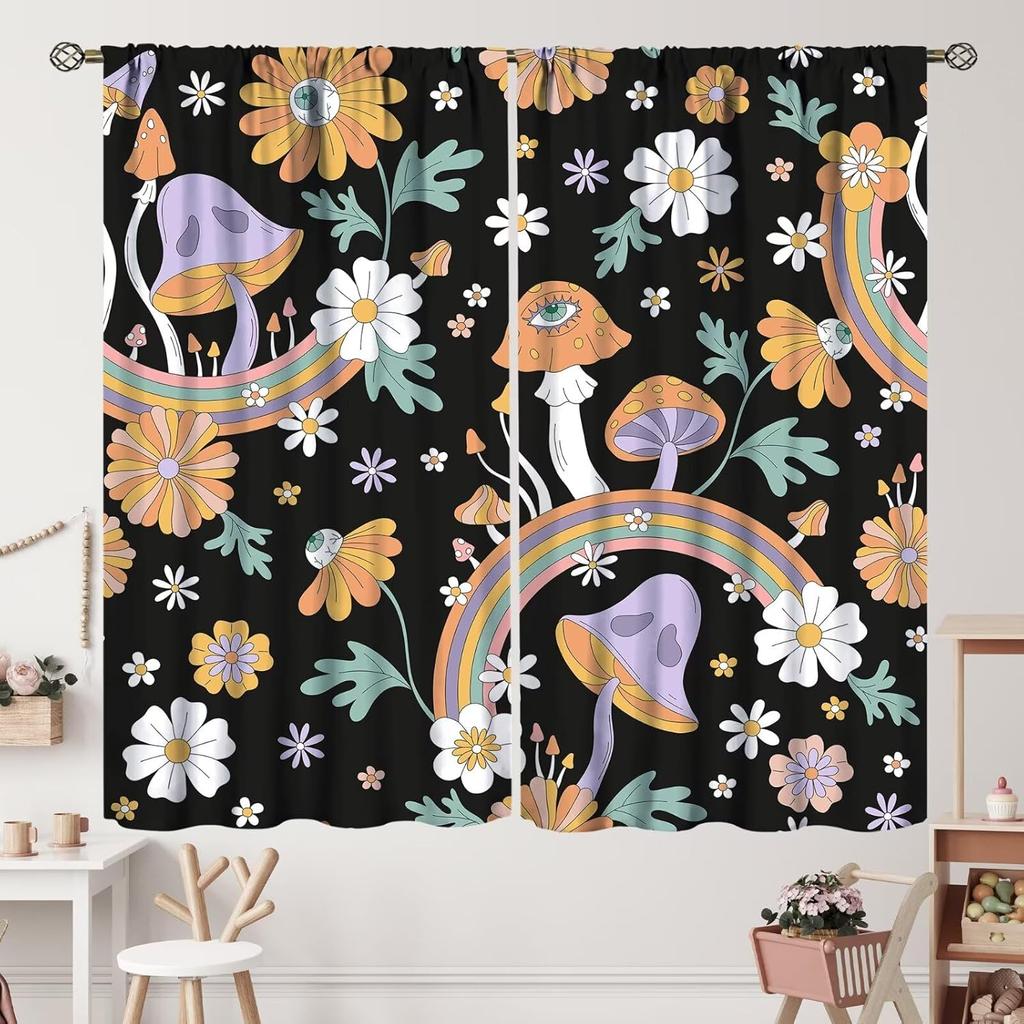 Geometrisch Groovy Patroon Gordijnen Vintage Jaren 70 Retro Jaren 60 Abstracte Kunst Esthetisch Gordijn met Stangzak voor Slaapkamer Woonkamer