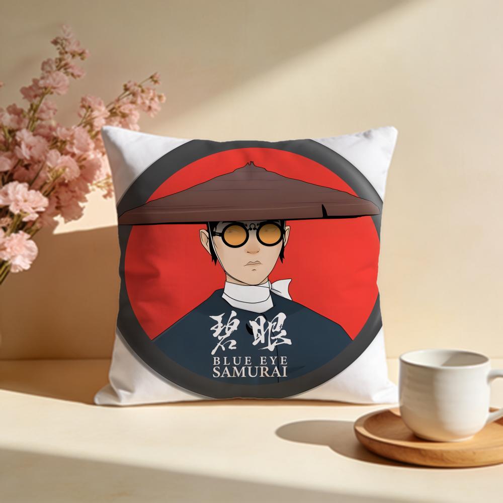 Hot BBlue Eye Samuraiful Cushion Cover Stylish Washable Pillow Cover Ideal for Couch Bedroom Car Decoration