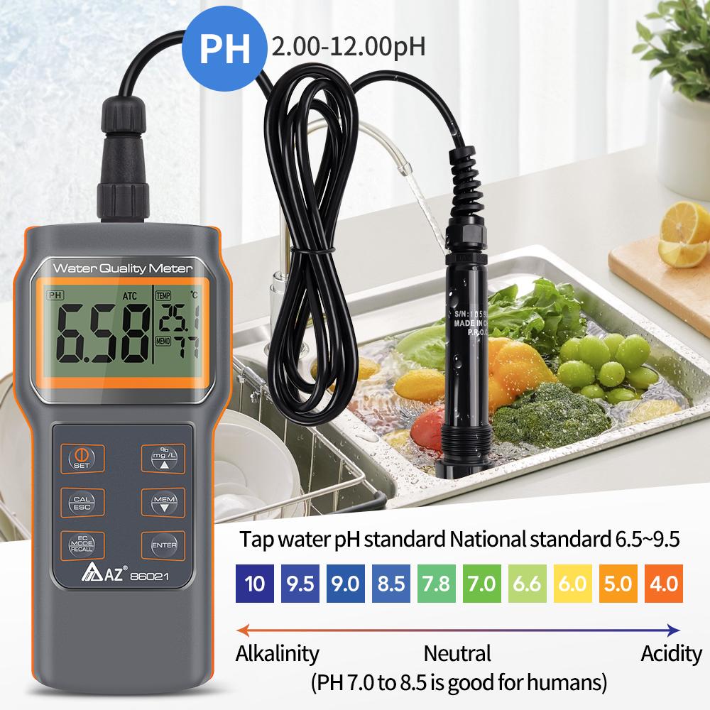 Dissolved Oxygen/PH/SALT/TDS/D.O./TEMP Detector Aquaculture Pool Aquarium Water Quality Tester Multifunctional PH Meter AZ86021