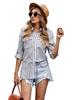 2024 Summer Women's Fashion Striped Long Sleeve Shirt Cotton Polyester Blend