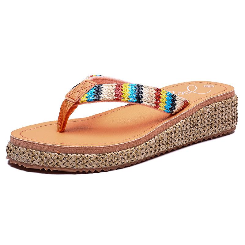 

Fashion woven mid-heel flip-flops women s 2020 summer non-slip beach shoes women s outdoor pinch women s shoes foreign trade 40 оранжевый
