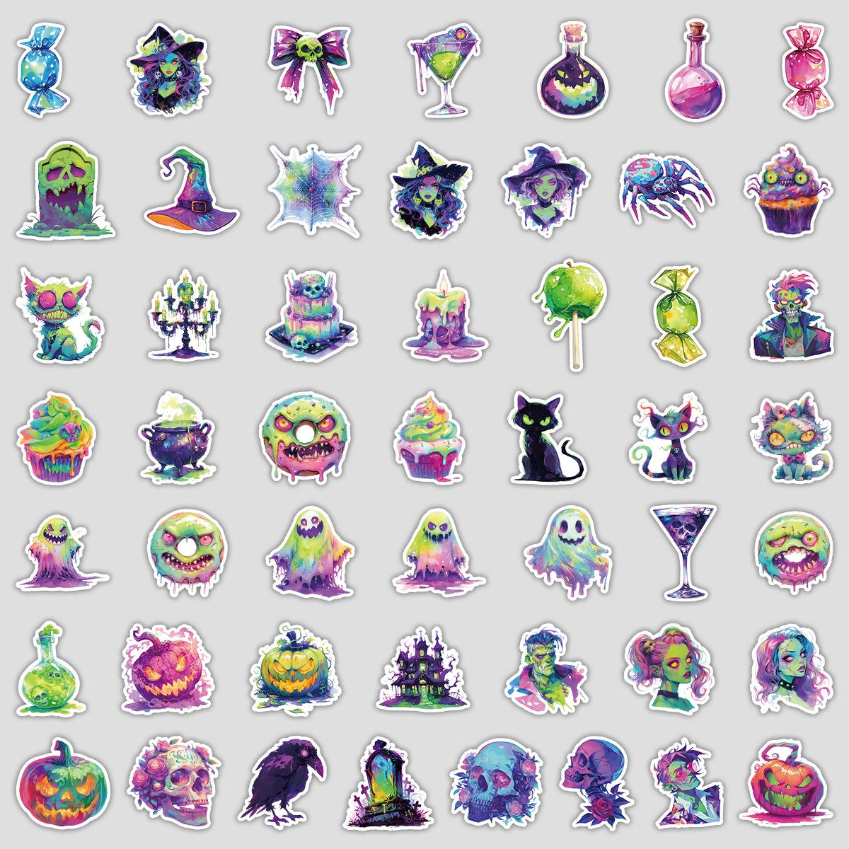 50 Neon Halloween Graffiti Stickers - Waterproof for Bottles & Luggage