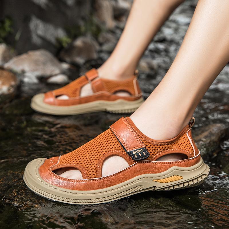 Fashion Summer 2025 Men's Outdoor Breathable Hollow Mesh Shoes Fashion Brand Men's Comfortable Water Wading Non Slip Soft Bottom Sandals