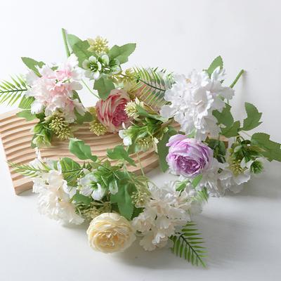 Bouquet de Fleurs Artificielles Mixtes Rose en Soie Artificielle Fleurs d'Hortensia avec Tige Faux Bouquet de Mariage pour Arrangement Floral de Mariée Centre de Table pour la Maison