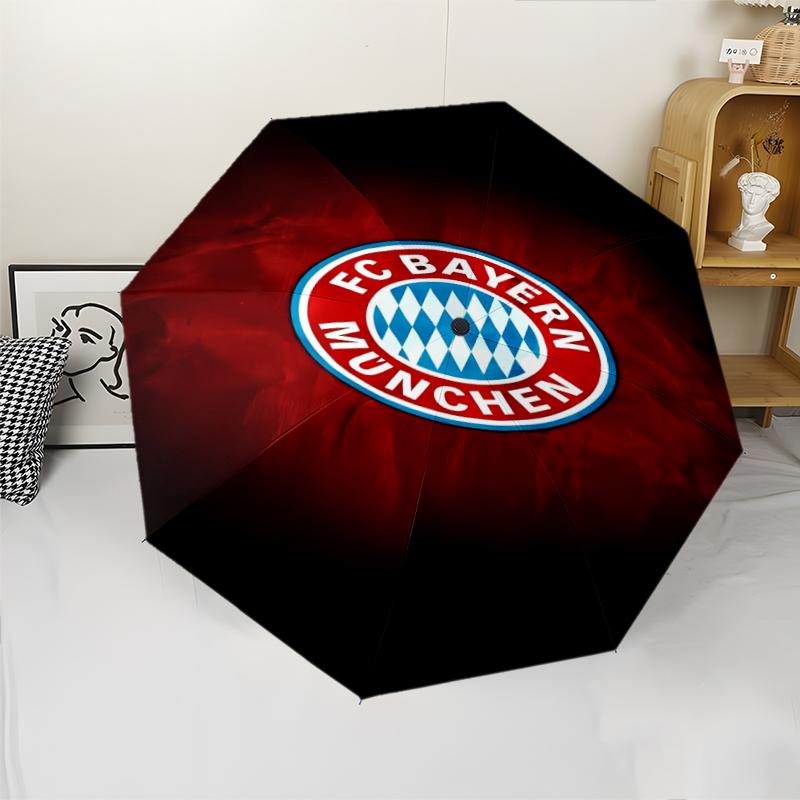 FC Bayern München Logo Print Automatic Umbrella, 8 Rib Iron Frame, Plastic Handle, Suitable for Outdoor Travel &Daily , Ideal Gift