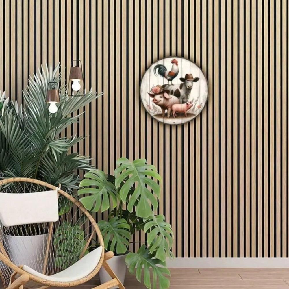 Vintage Farm Round Metal Wall Art Rustic Animal Decor Home Retro Tin Sign