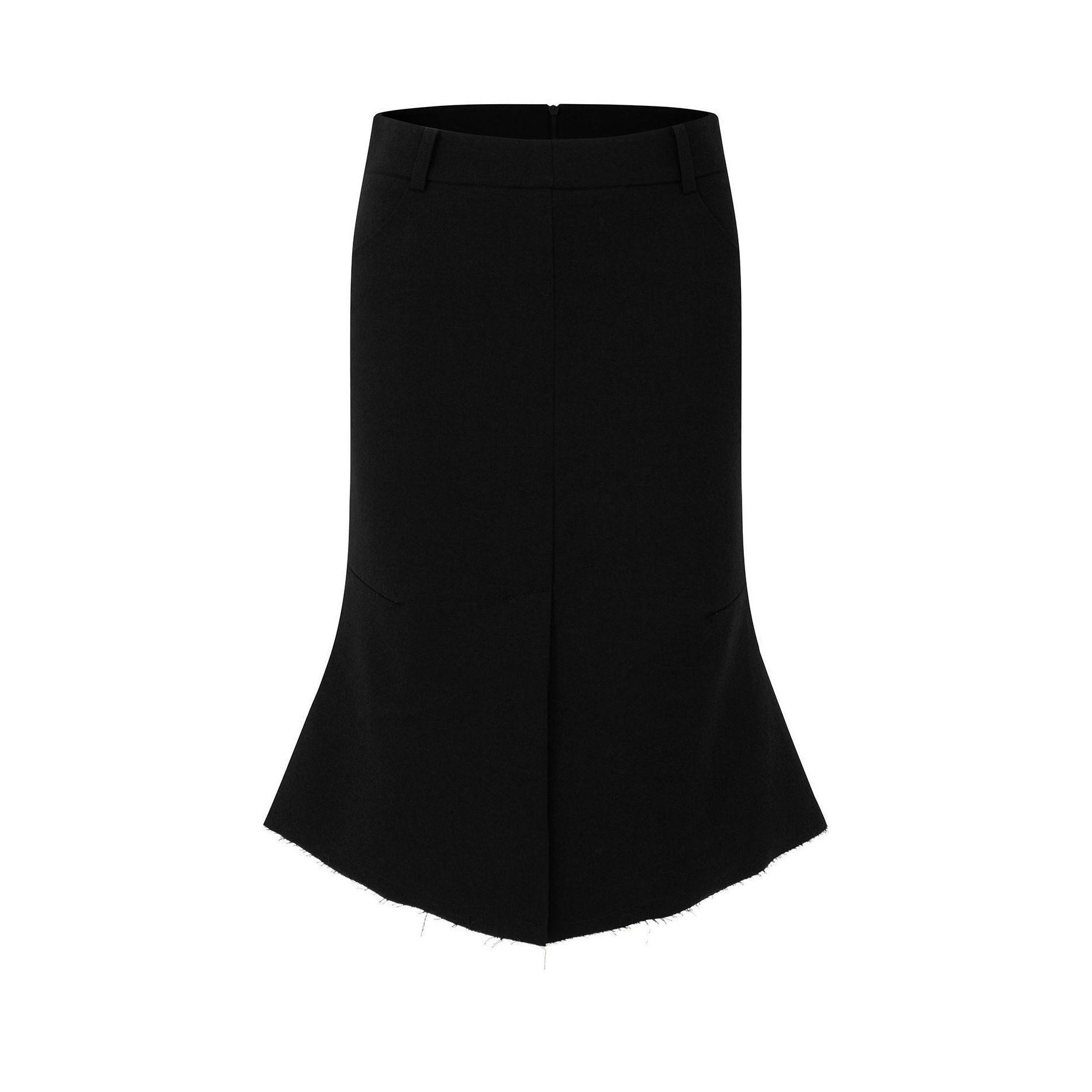 

Black Wool Plaid Fishtail Skirt - Slimming, Irregular, Petite-Hip Wrap for Autumn/Winter L