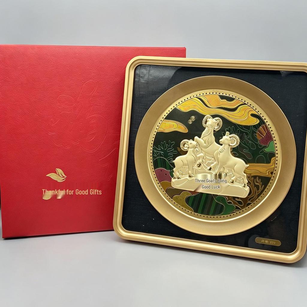 Golden Arowana Three Sheep Prosperity 3D Gold Foil Painting Ornament for Office or Business Opening