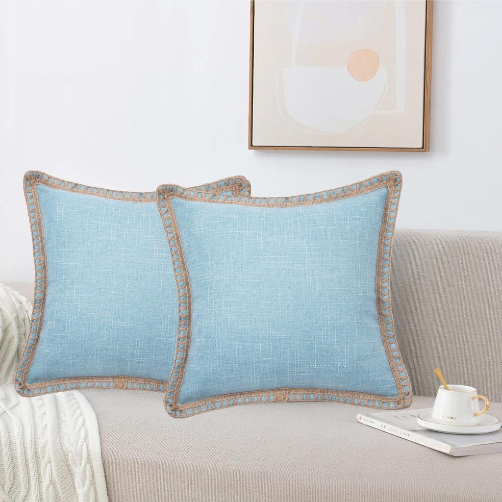 Deluxe Linen Trimmed Pillowcase Organic Burlap Fabric Sofa Cushion Case Textured Pillow Cover Luxury Home Decor