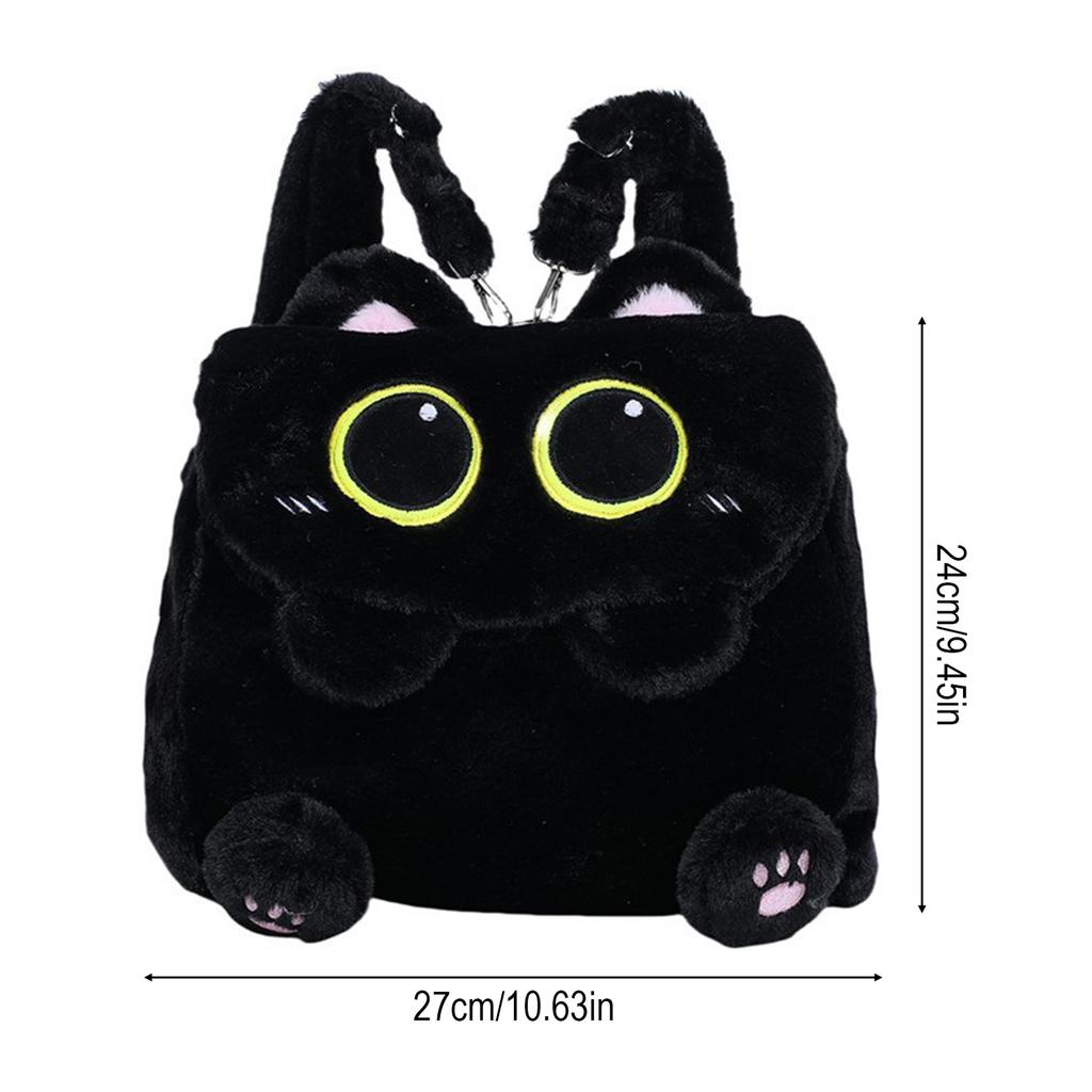 Schwarzer Katzen-Plüschrucksack für Mädchen Niedliches Kätzchen-Design Große Kapazität Leichtgewichtige Schultasche für Schüler Reisen Tägliche Nutzung