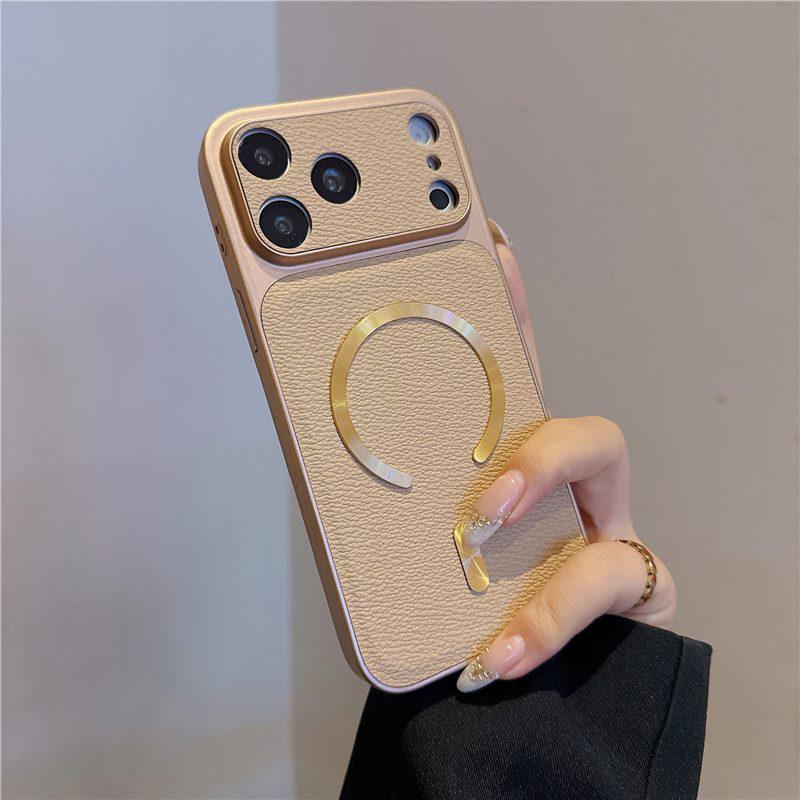 

Leather Texture Magnetic Lens iPhone Case: Compatible with iPhone 17/16/14, Full-Coverage, Matte Finish, Drop-Proof Protective Cover iPhone 17 Pro