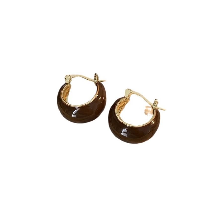 Real Gold Electroplated Maillard Artificial Tiger's Eye Stone Ear Buckle Retro Fashion High-end Earrings Light Luxury Temperament Earrings