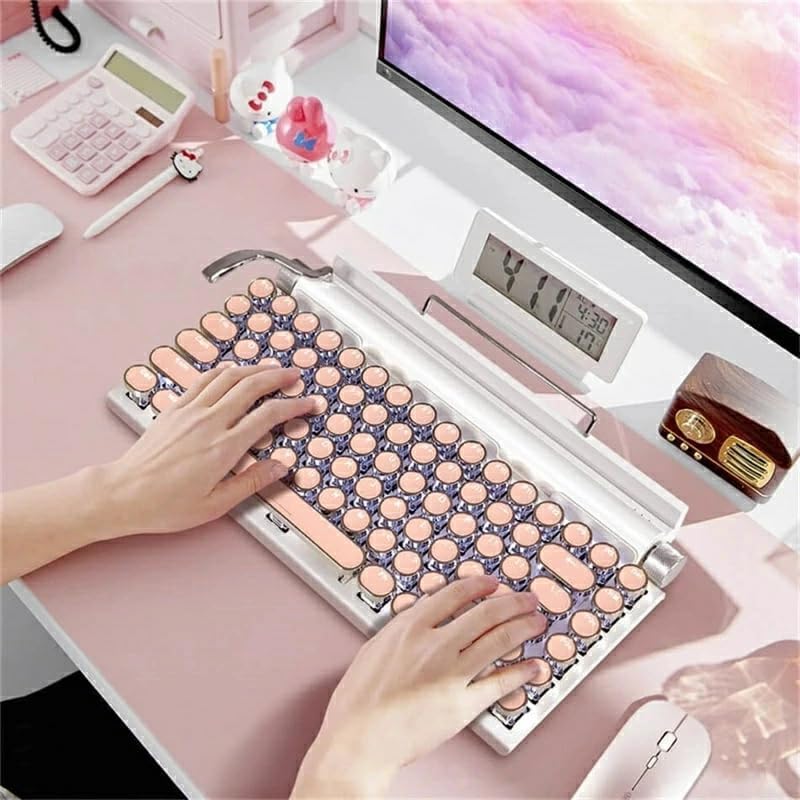 Typewriter Retro Mechanical LED 83 Bluetooth Blue Waterproof for Retro for Compatible with Keyboard, Wireless, Keyboard, Backlight, Keys,