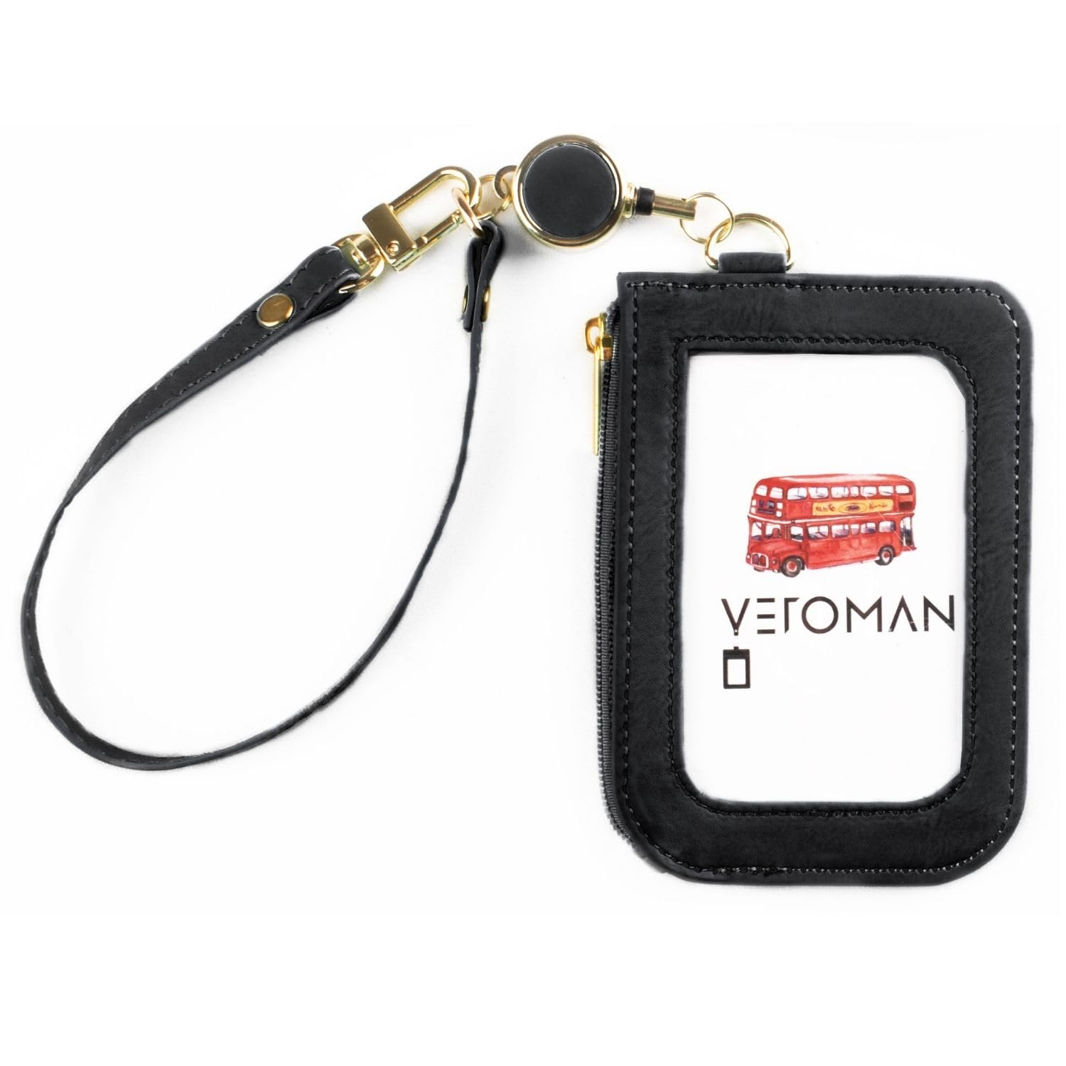 

VEROMAN Яркий чехол-пропуск для жизни, Милый женский и детский кошелек для карт и монет, Искусственная кожа с брелоком-катушкой (черный)