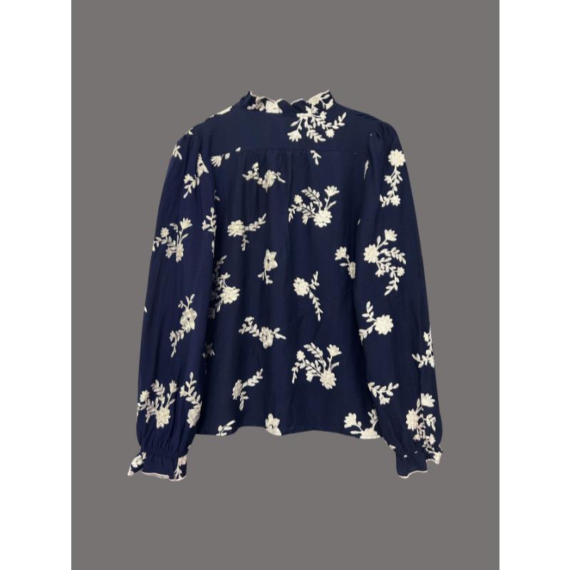 Women's Fall Winter Floral Print Long Sleeve Blouse Lapel Collar Lantern Sleeve Button Down Casual Elegant Shirt Top