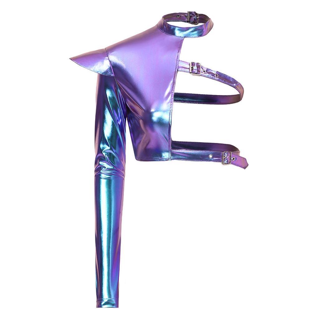 Men Metallic Shiny One Shoulder Crop Top