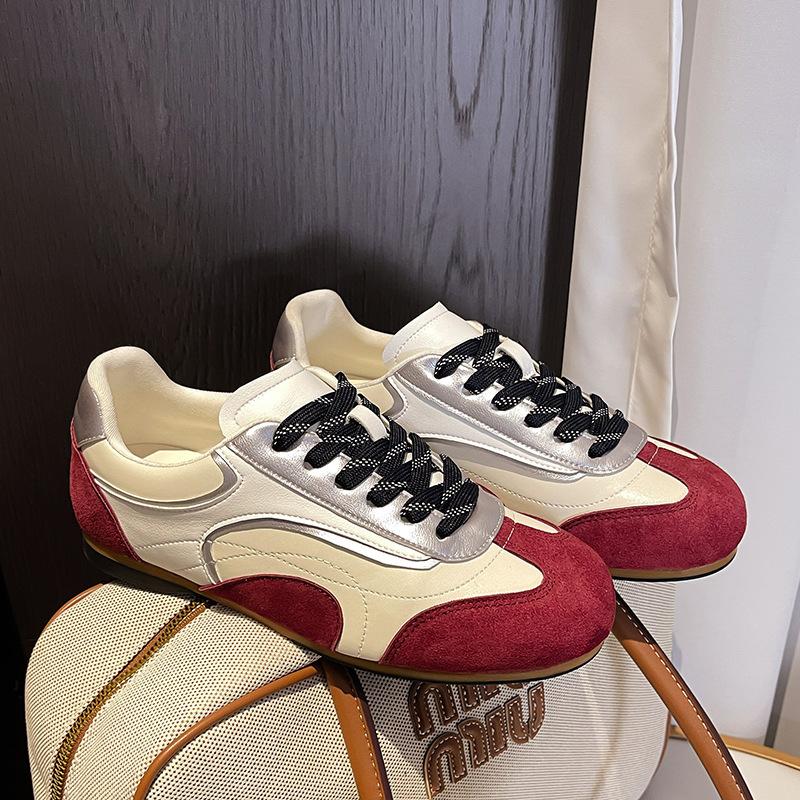 Cowhide Version~ Color Matching Versatile Leather Inner Height Increase German Training Shoes Women's Soft-soled Sports Forrest Gump Shoes Casual and 