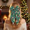 Red And Green Christmas Hair Clips Bows for Women Girls, Snowman Bow Clips, Handmade Elk Printed Bows, Festive Holiday Ribbons with Long Tail,