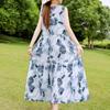 Elegant Sleeveless Dress for Women Plus Size Loose Vintage Print Long Dress Summer Middle-aged Women's Clothing
