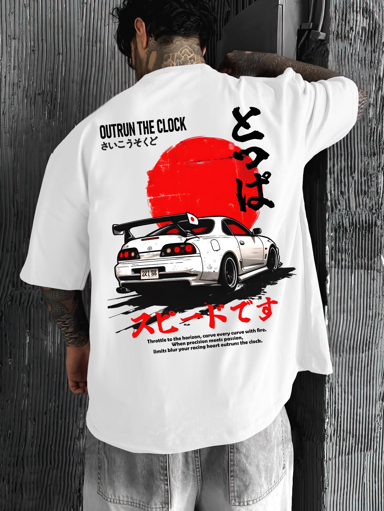 Japanese Text Red Sunset Print 100 Cotton Men Woment Tshirt Summer Autumn Daily Outdoor Sports Party Loose Street Short Sleeve 4XL