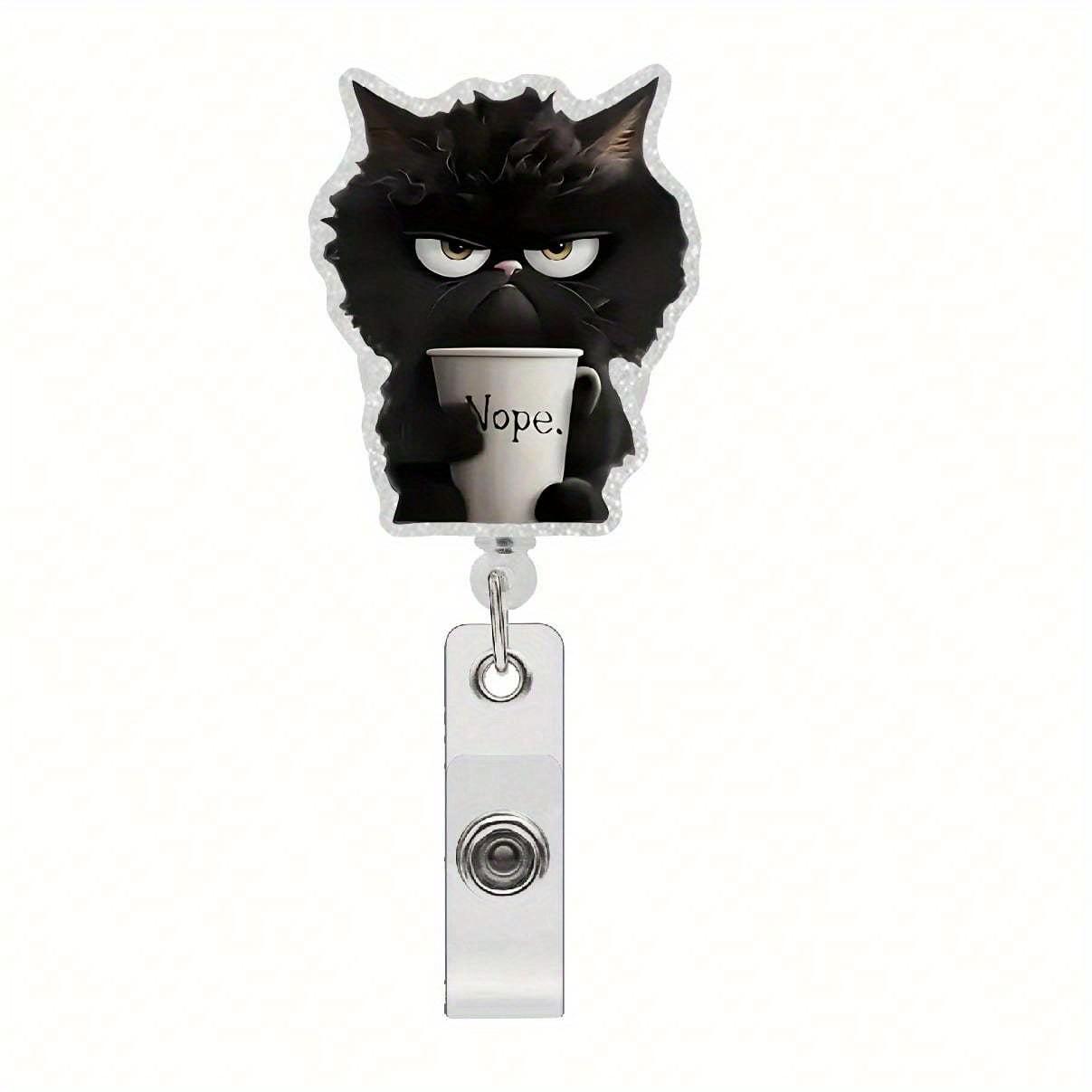 

1 шт. Милый держатель для бейджа с выдвижной катушкой в виде чашки чая и черного кота, 2D акрил, нейлоновый шнур, подходит для офисных работников, медсестер, студентов, врачей, дипломированных медсестер one-size чёрный