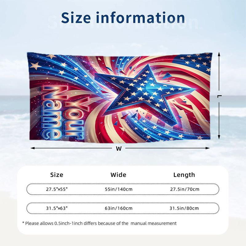 American Patriotic Theme Beach Towel Personalized Custom Name & Text Soft Quick Dry Beach Towel for Swimming Travel