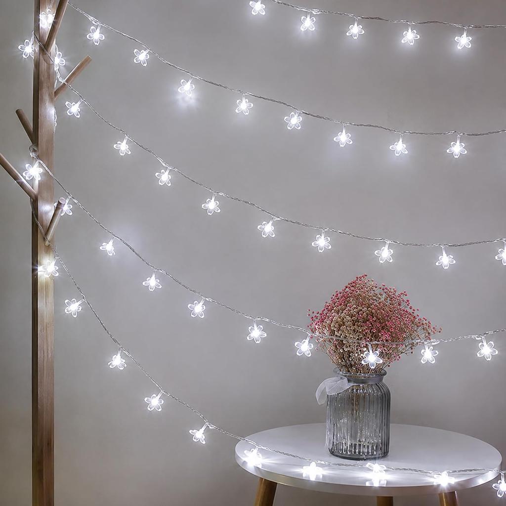 33ft 100 LED Plug in Pastel Christmas Flower String Lights Hanging Decor | Decorative Soft Crystal Petal Cherry Blossom Lamp for Easter, Valentine's