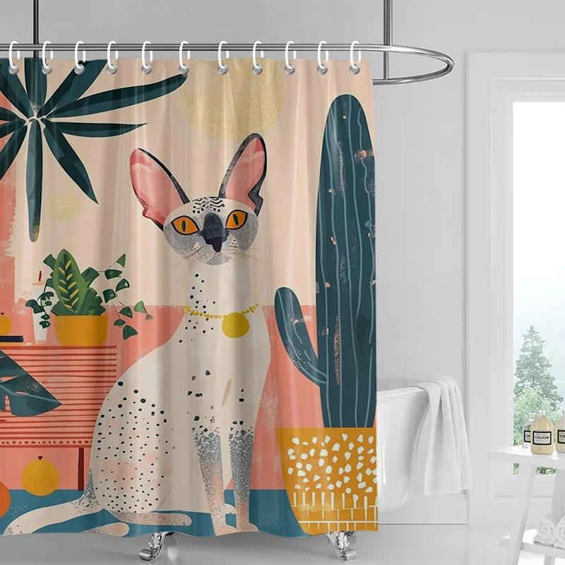 Rideau de douche Thème Chat Art Abstrait Imperméable Anti-moisissure Rideau de Salle de Bain Salle de Bain Ins Vent Décoratif