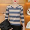 Women's Striped Long-Sleeve T-Shirt: Age-Defying, Tummy-Concealing, Plus Size, Fashionable & Elegant 