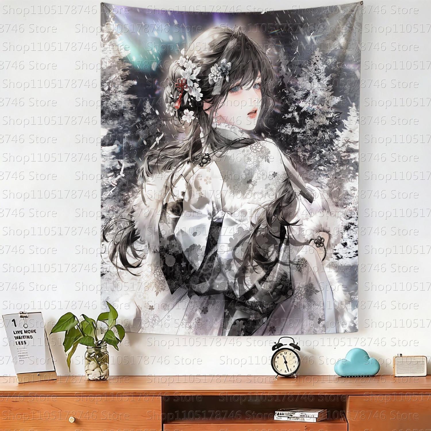

Chinese cartoonstyle girl hanging cloth cartoon dormitory bedroom bedside tapestry wall background cloth house decorative cloth 74x94cm(29x37in)