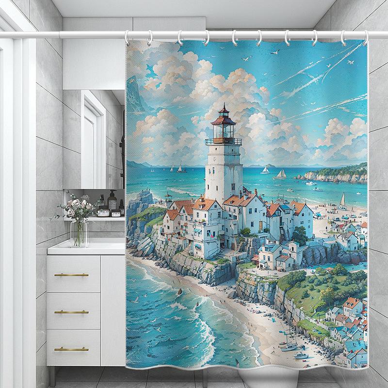 Bad Fortykket Vanntett Gardin Muggsikker dusjforheng Dusj Skillevegger Gardin Dusjgardin Baderomsgardin Fri perforering