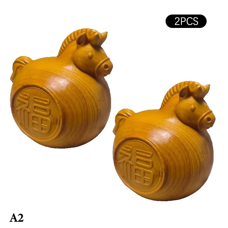 1/2Pcs Feng Shui Fu Horse Wooden Carved Horse Figurine Bring Good Luck 2026 New Year Zodiac Horse Statue Home Office Decor