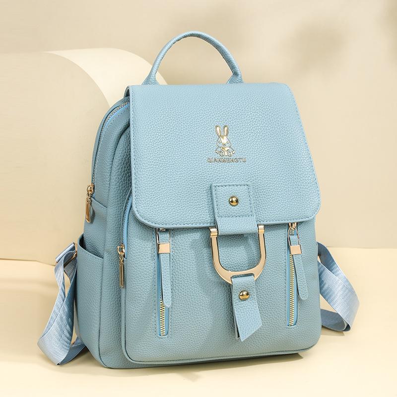 Women's Soft Leather Backpack Solid Color Travel Backpack
