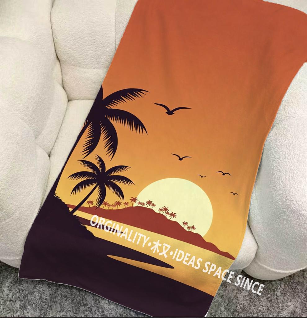 Vintage Retro Sunset Palm Beach Towel Patterned Sunscreen And Windproof Suitable For Swimming Pool Camping Travel