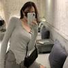 Grey T-shirt Women's Autumn Tight Slim Long Sleeve Base Shirt New Short Design Sense Student Top