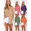 Casual Solid Color Minimalist Cardigan for Women Lace-up Button Lapel Shirt Loose Side Knotted Three-quarter Sleeve Shirt