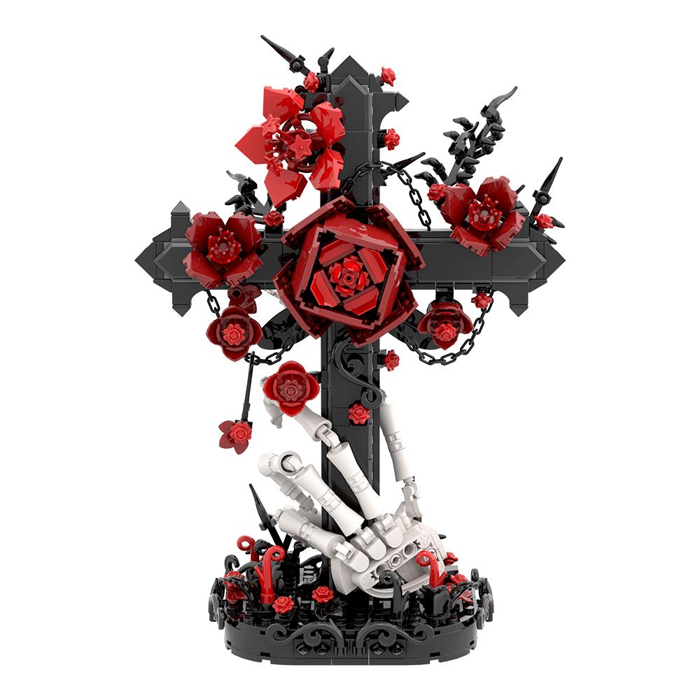 Gobricks MY OWN CREATION Gothic Skull Cross Black Rose Building Blocks Jesus Cross Black Rose Skull Hand Blocks Miniature Playthings Present