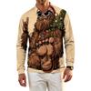 Men's Casual Quick-Dry Mesh Golf Shirt Long Sleeve Top with Christmas Print