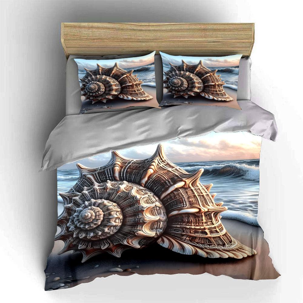 "Seashell Beach Decor Set" Soft Skin-Friendly Bedding Set Includes 1 Duvet Cover And 2 Pillowcase, Gift