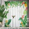 Tropical Green Plants And Flowers Birds Shower Curtain, Bathroom Decorative Shower Curtain, Printing Shower Curtain With Hooks