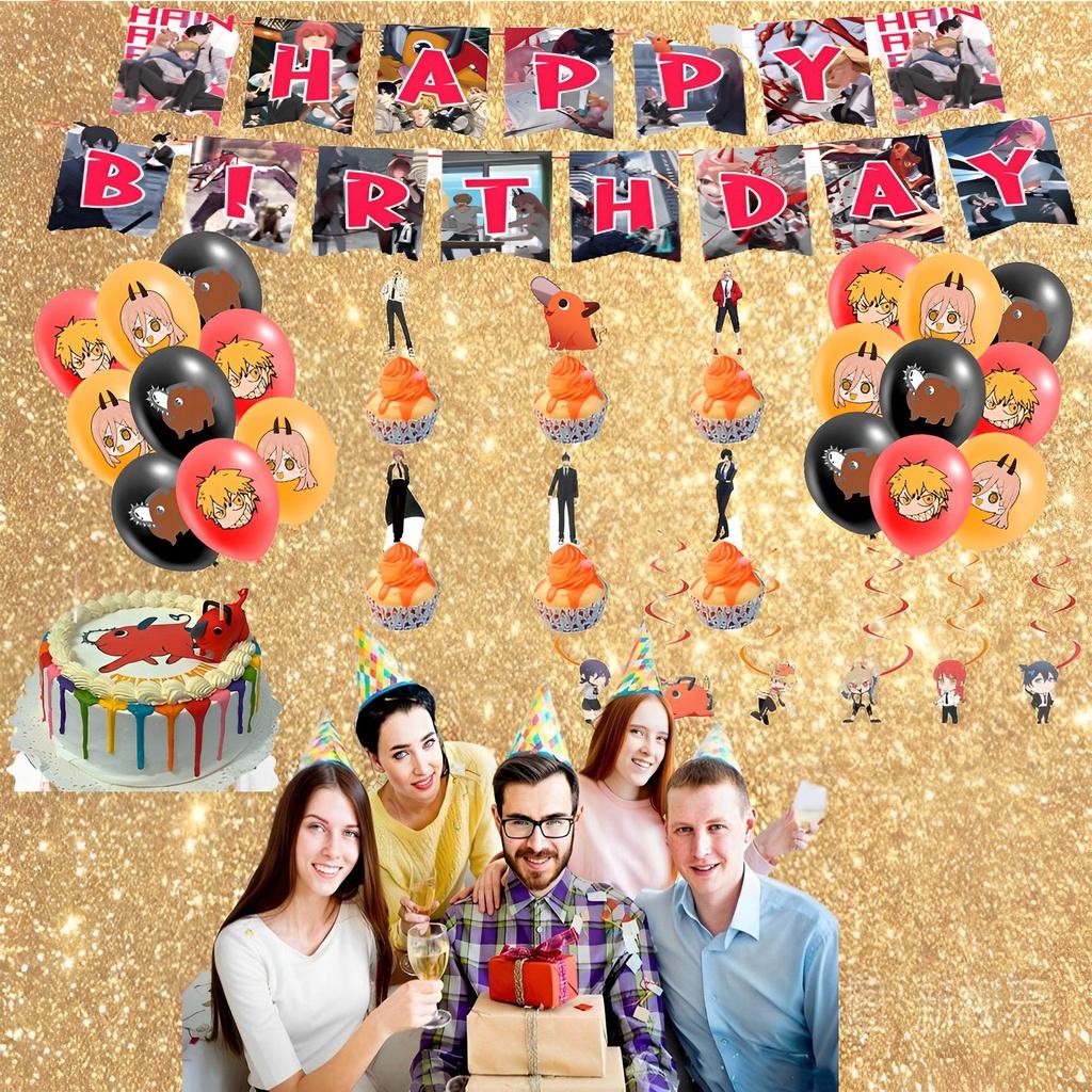 Fantastické potřeby na narozeninovou oslavu Chainsaw Man Dekorace Balónky Vlajka Topper na dort DIY