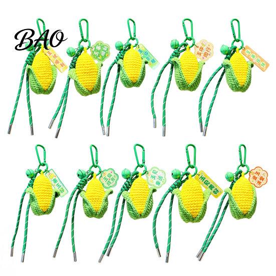 Keychain with Blessing Tag Crocheted Corn for Backpacks, Handmade Keyring Bell Plush & Tag, Simulated Vegetable Bag Charm Pendant Healing Key Ring