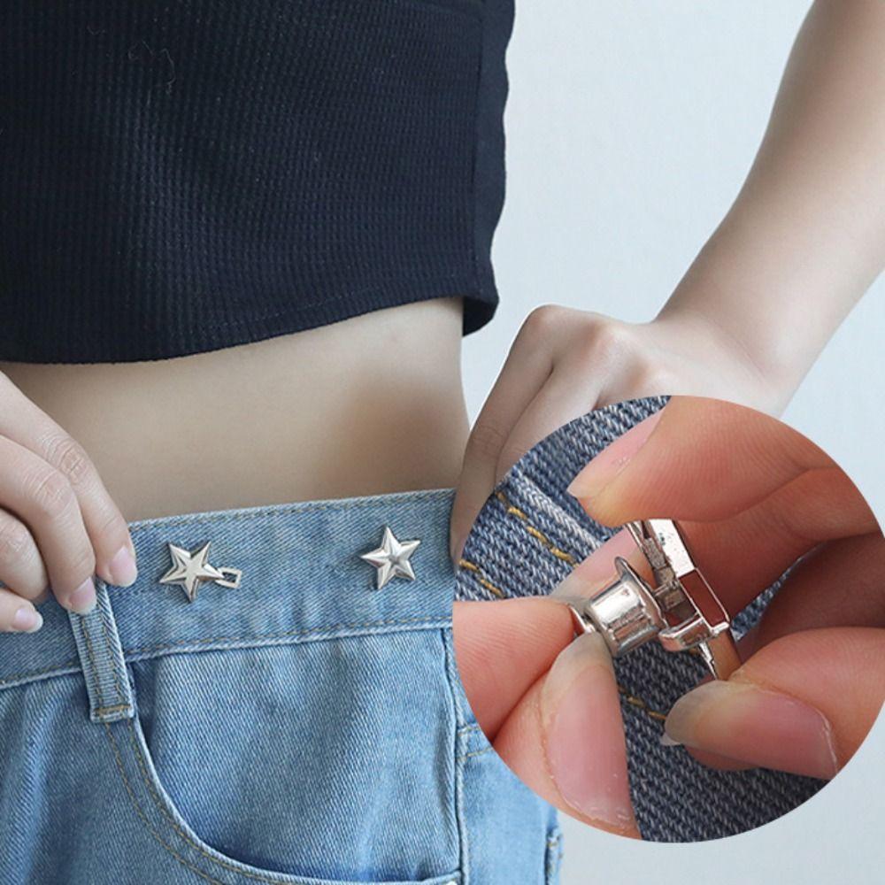 5PCS Star Shaped Adjustable Waist Clip Metal Pants Pin DIY Retractable Button  Pants