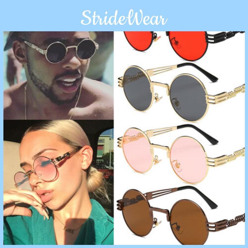 Unisex Retro Round Sunglasses With Lightweight Metal Frame For Uv Protection**