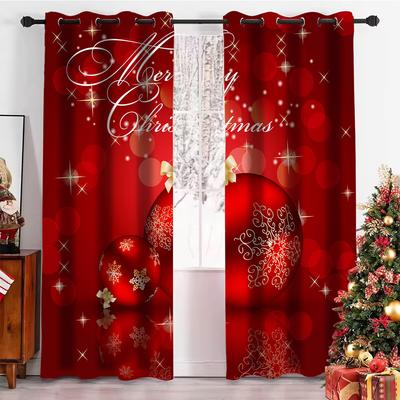 Cortinas Decorativas Navideñas 3D Rojas Delicadas Año Nuevo Salón Dormitorio Balcón Ventana Cortinas Decorativas 2 Paneles
